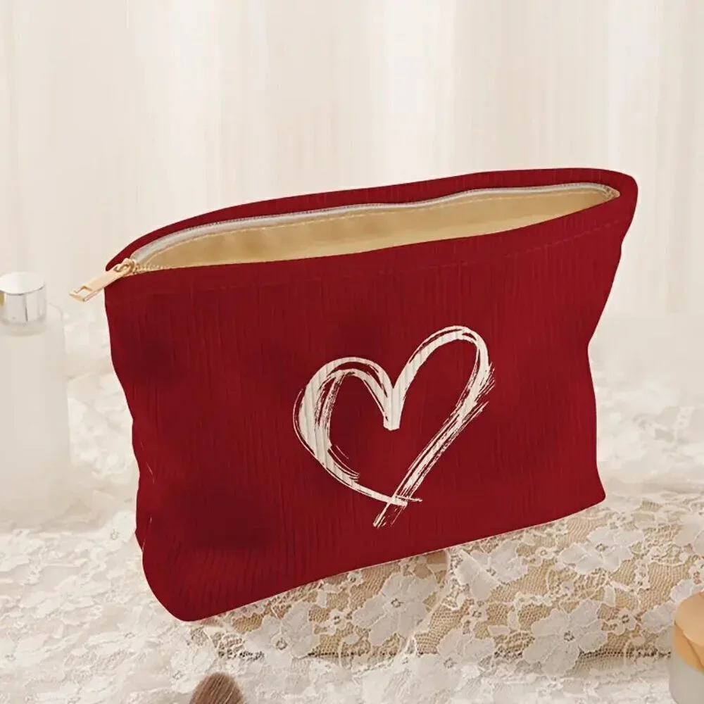 Cosmetic Bag with Heart Print